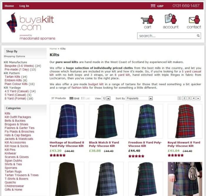 E-commerce product filter